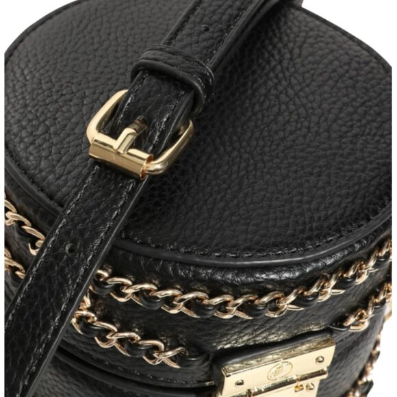 Tote & Carry Women's Mini Barrel Purse Chain Mix Strap Black & Gold - Picture 4 of 5